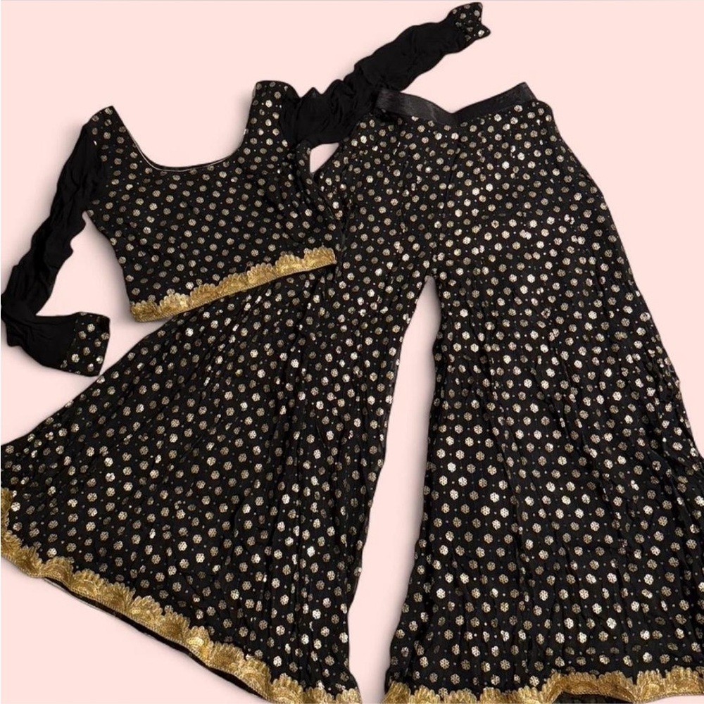 Black and Gold Embellished indowestern sharara Outfit